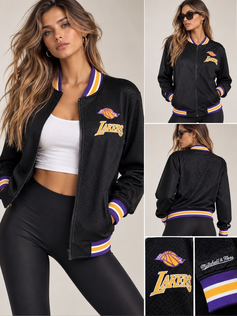 Mitchell & Ness LA Lakers Jacket + 2 Graphic Tees Bundle Size M/L NBA